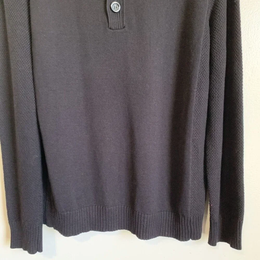 Carbon 2 Cobalt Black Button Mock Neck Heritage Sweater Men’s XL Quiet Luxury